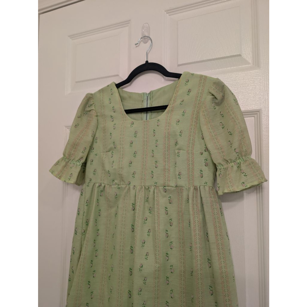 Vintage Style Bridgerton Regency Floral Prairie Dress Empire Waist Ruffle Hem S - Picture 2 of 9